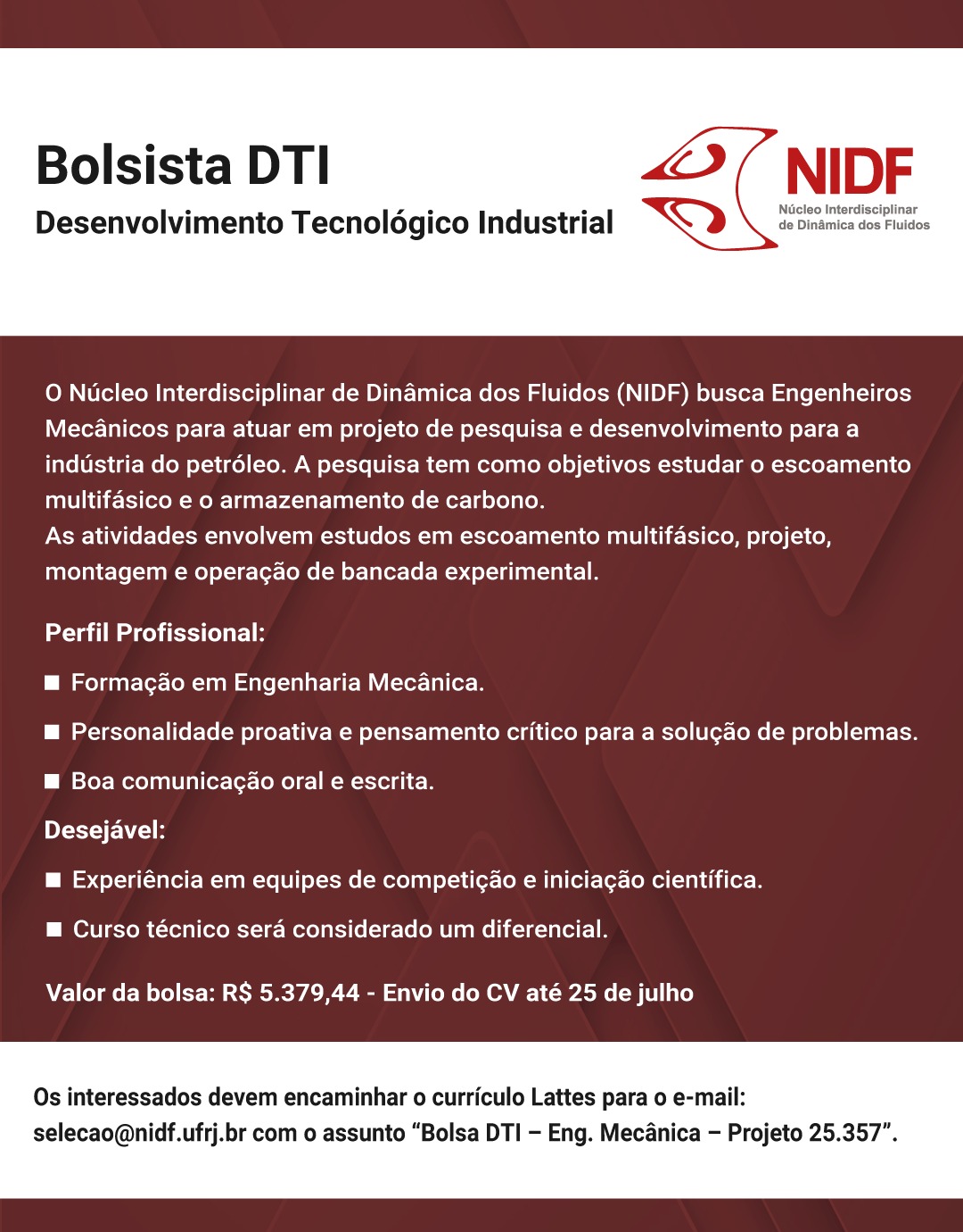 Bolsista DTI – Engenharia Mecânica – Projeto 25.357